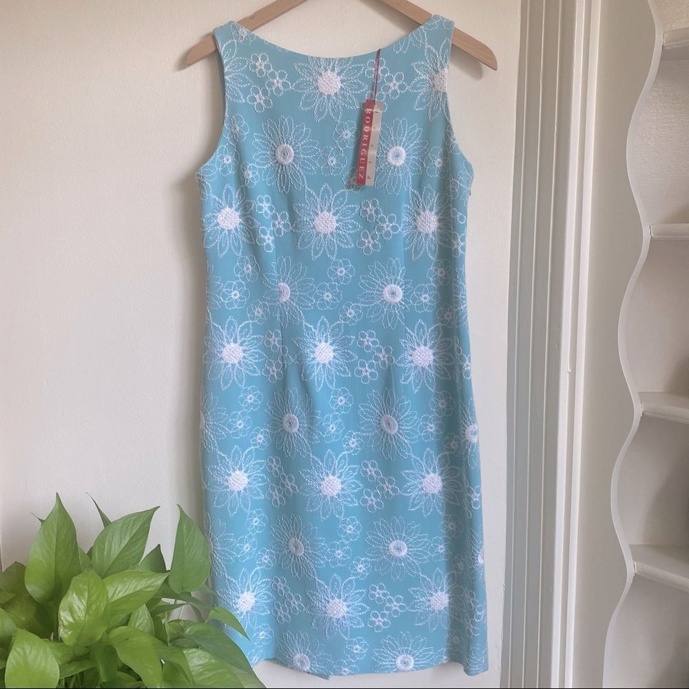 Blue Sleeveless Sheath Midi Dress with Square Neckline